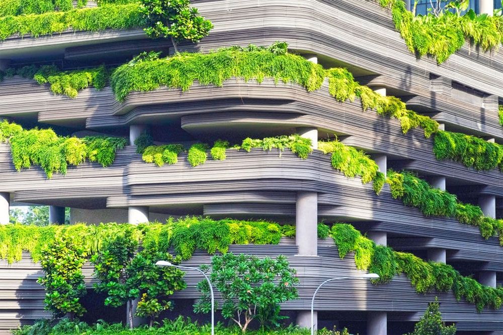 Building with planted terraces cascading over each level